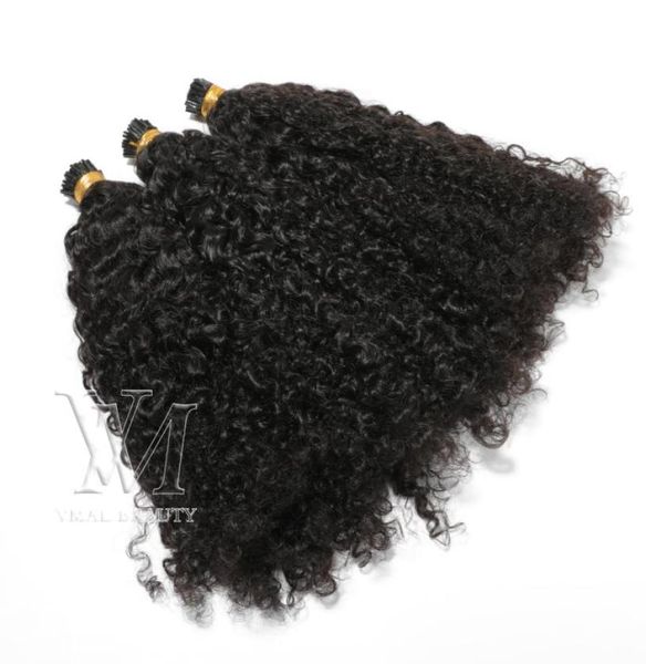 

peruvian mongulian i tip afro kinky curly 100 strands pre bonded stick i tip keratin fusion virgin human hair extension1083967, Black