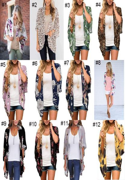 

women floral suntan cardigan coat batwing sleeve blouse cover summer chiffon beach cape bikini coverups loose kimono beachwear m29295487, White