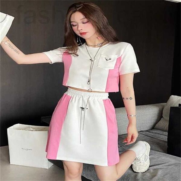 

two piece dress designer women summer classic short sleeve t-shirt with skirt sets casual triangle tracksuits letter dresses qas7, White