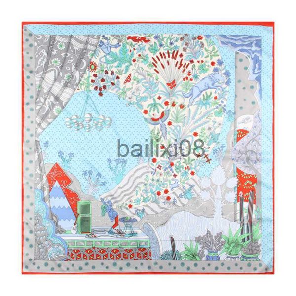 

scarves scarves manual hand rolled twill silk scarf women scenery outside the window printing square scarves echarpes foulards femme wrap ba, Blue;gray