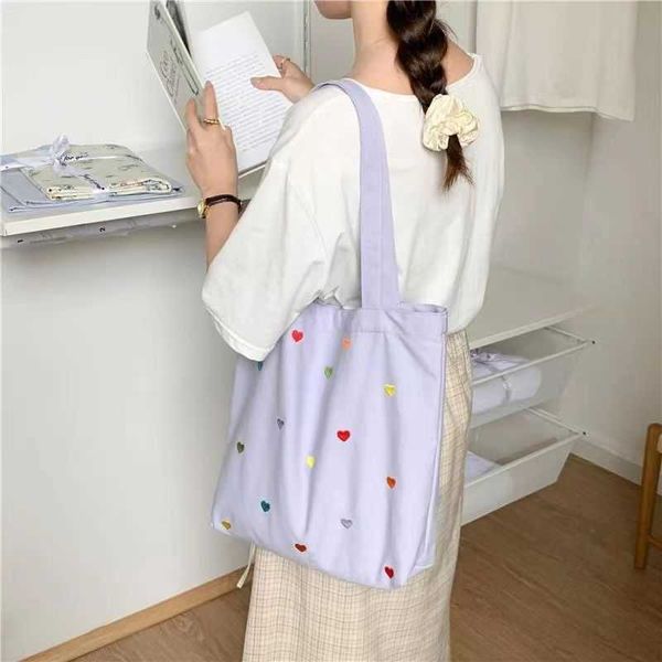 

student canvas bag summer love girl heart texture tote shoulder bag