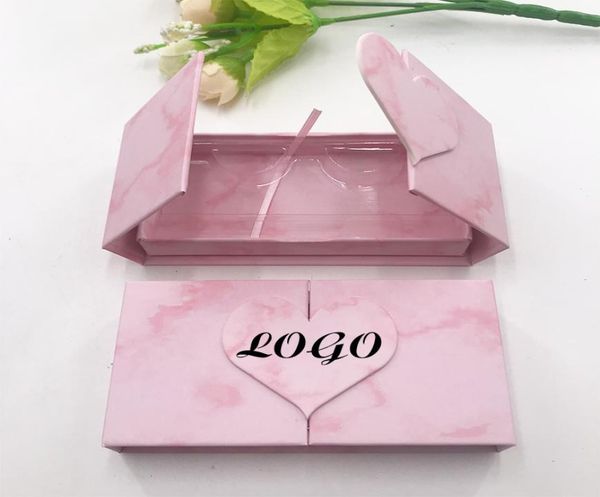 

custom print logo eyelashes package box for full strip mink eyelashes marble heart design empty caes3879587