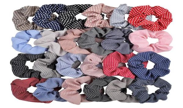 

24 colors ponytail holder hair scrunchy elastic grid stripe dot hair bands scrunchy hairbands ties ropes for women girls3782160, Slivery;white