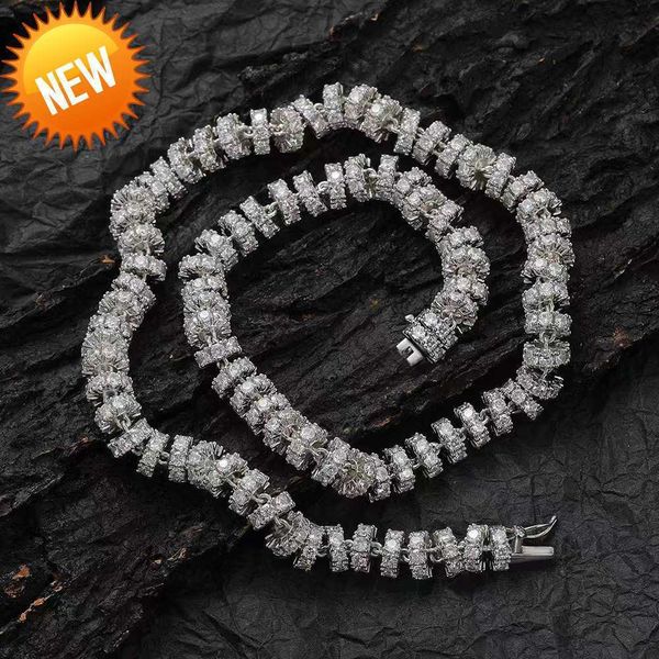 

jewelry necklace men's necklace micro set zircon full diamond personalized trend network red hip hop necklace, Silver
