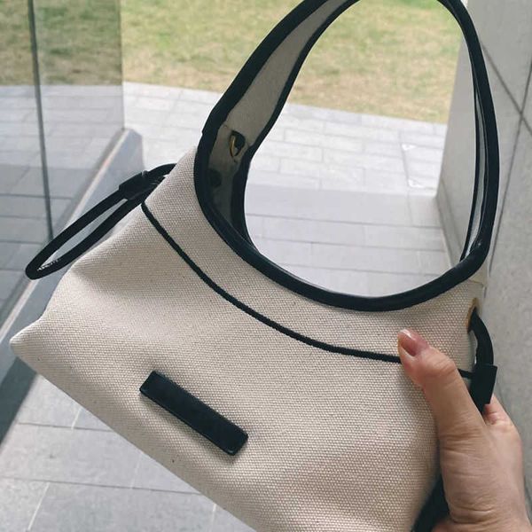

french simple canvas tote bag fashion versatile handheld crossbody bag spliced underarm bag one shoulder trendy bag for women