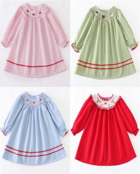 

girlymax christmas 2 colors baby girls smock dots santa claus deer snowman woven dress kids clothing ruffles boutique 2111035456715, Red;yellow