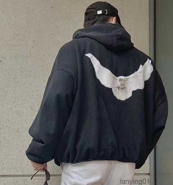 

fashion co brand hoodies dove printing washed hooded sweater streetwear, Black