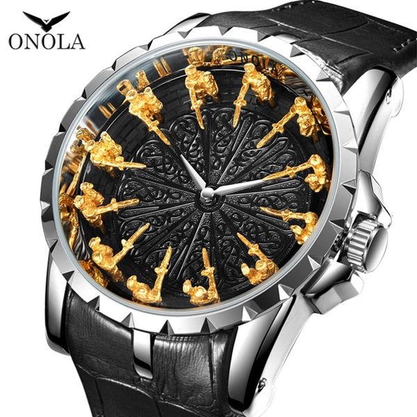 

onola brand unique quartz watch man luxury rose gold leather cool gift for man watch fashion casual waterproof relogio masculino 201211, Slivery;brown