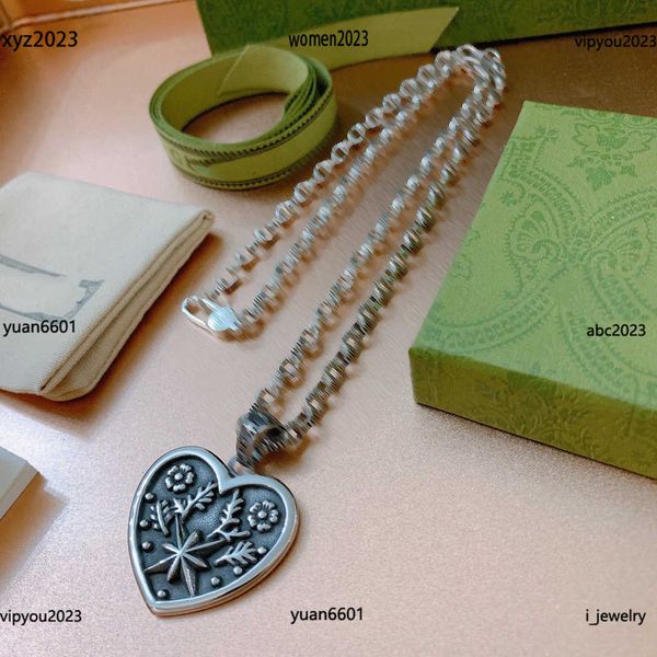 

designer women necklace fashion silvery jewelry logo star flower embossed heart shaped pendant necklaces #including box new listing, Silver