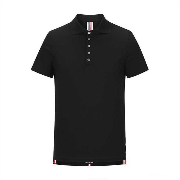 

tb thom men t-shirt summer 2022 new arrival brand pure cotton center back stripes navy blouses casual harajuku polo t-shirt, White;black
