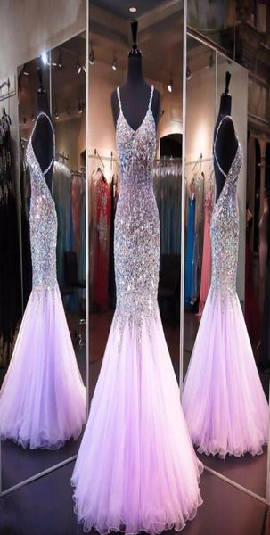 

luxury mermaid prom dresses spaghetti lavender major beading criss cross back long formal pageant evening gowns custom6782310, Black