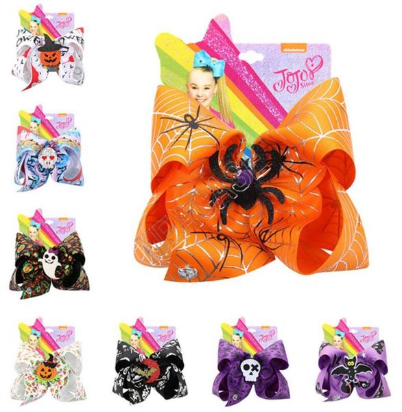 

7inch big bow hairpin halloween hairbows pumpkin ghost bat spider horror hairpin girls hair clips baby barrettes party hair boutiq6491176, Slivery;white