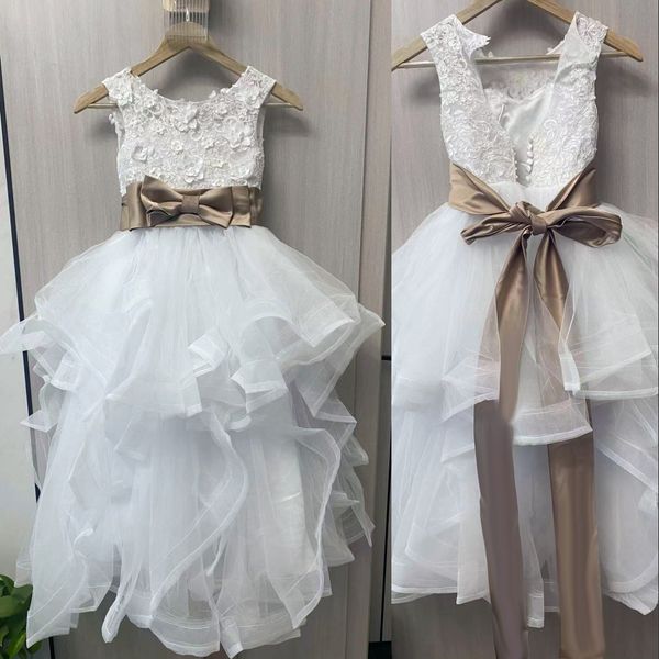 

2023 lovely white flower girls dresses jewel neck tulle lace beads floor length tiered ruffles kids birthday girl pageant gowns real image w, White;blue