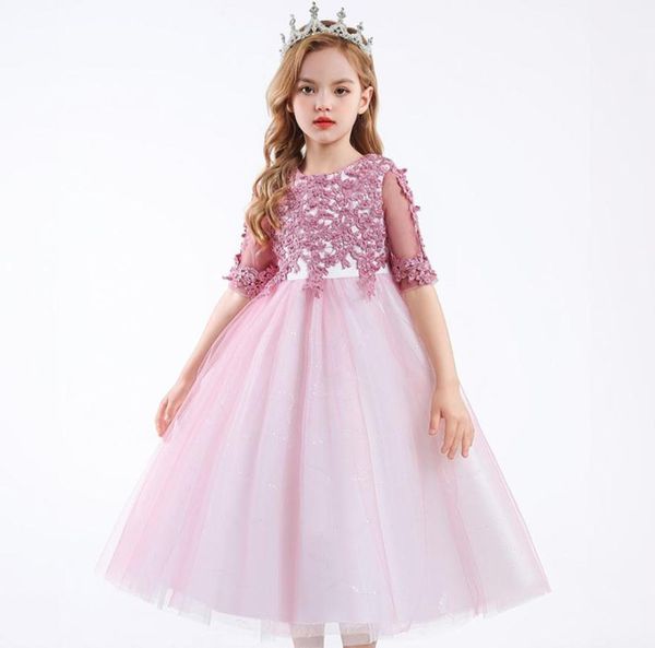 

summer pink white bridesmaid dress kids long sleeve clothes for girls children costume princess skirt girl party wedding dresses2928856, Red;yellow