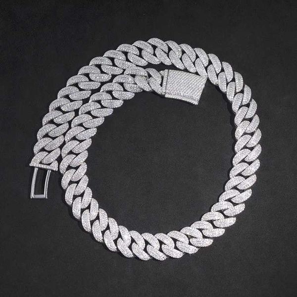 

wholesale price paseed diamond tester 18mm miami cuban link chain s925 silver 3rows iced out with princess moissanite necklace