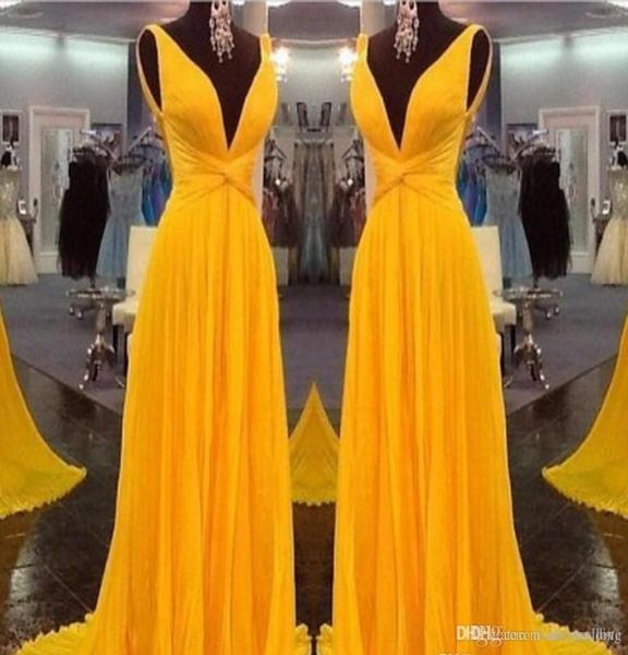 

2019 yellow plunging v neck evening dress aline sleeveless chiffon formal holiday wear prom party gown custom made plus size2746918, Black;red