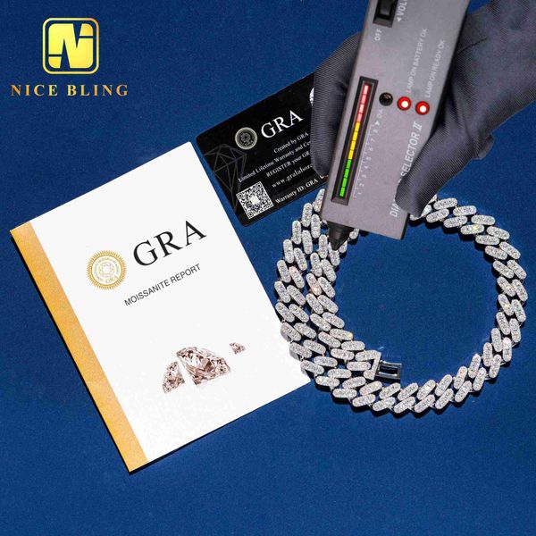 

pass diamond tester gra moissanite diamond chain rapper 925 solid silver 15mm cuban link chain hip hop cuban necklaces