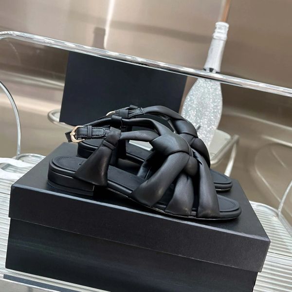 

casual shoes 2023 women's luxury designer sandals fashion summer leather slippers cross bread, Black