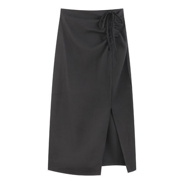 

skirts zb5612 spring autumn women fashion casual high waist pull rope wrap hip skirt wholesale 230701, Black