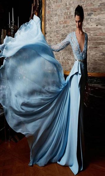 

zuhair murad 2016 split evening dresses long sleeve side slit beading red carpet dress sash chiffon ovkisrt celebrity gowns4411984, Black;red