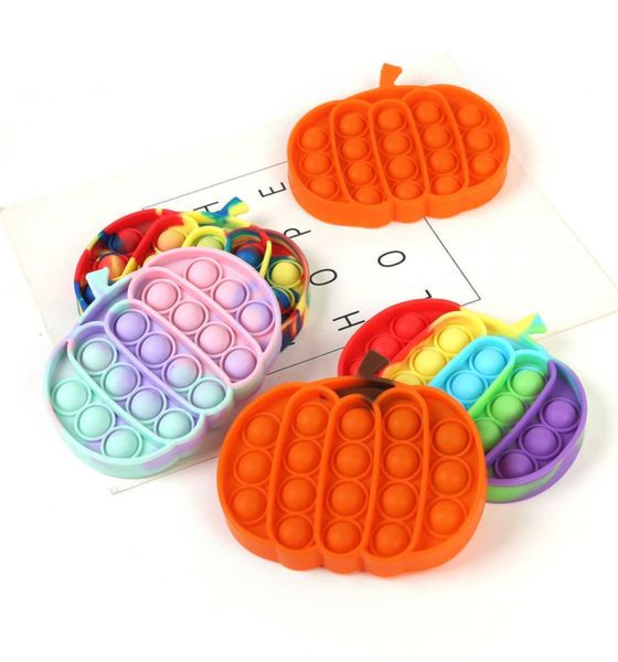 

halloween pumpkin shape pioneer rainbow kids toys sensory autism stress relief push pop bubble silicone decompression puzzle toy game8077057