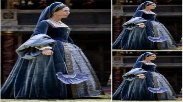 

navy blue victorian gothic evening formal dresses civil war southern velvet lace long sleeve square halloween nun prom gowns9111809, Black;red