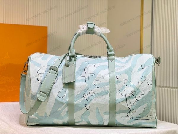 

mens designer travel luggage keepall bandouliere 50 duffle bag aquagarden canvas leather shoulder bag water drop pattern tote large capacity