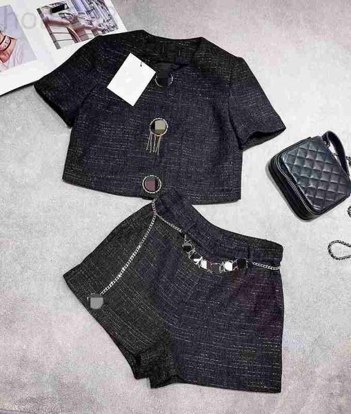 

women's two piece pants designer 23 spring/summer style wind bright silk weaving thick tweed light and thin short chain high waist shor, White