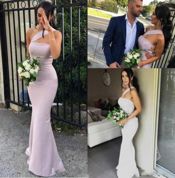 

2020 new arrival mermaid bridesmaid dress for weddings satin one shoulder sleeveless floor length plus size formal maid of honor g1721868, White;pink
