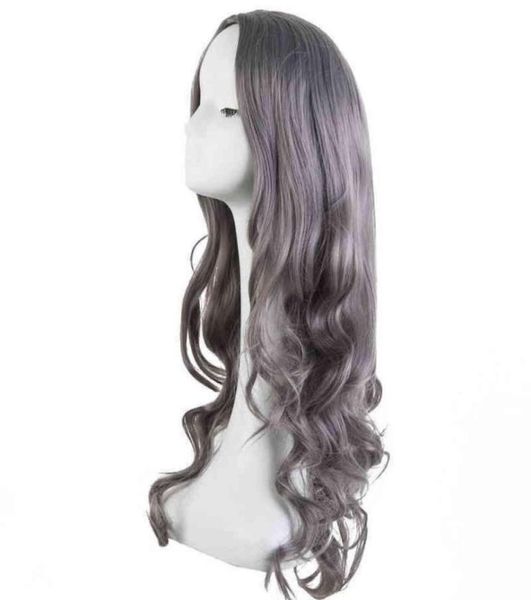 

cosplay wig feishow synthetic long curly middle part line dark grey women hair costume carnival halloween party salon hairpiece 273933207, Black