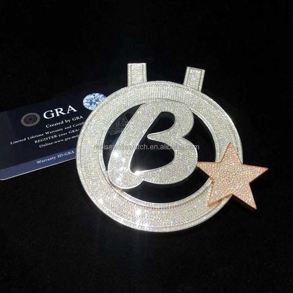 

hip-hop custom vvs moissanite 925 sterling silver iced d color moissanite diamond charm letter star pendant necklace