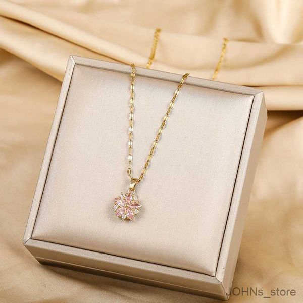 

pendant new cute romantic sakura pendant stainless steel for women fashion female chain jewelry gift r230703, Silver