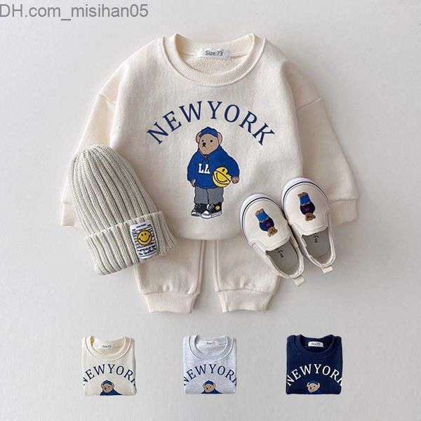 

clothing sets clothing sets korea baby boys clothes letter bear girls long sleeve casual hoodie sweatshirt pants 2pcs kids sports suit 23010, White