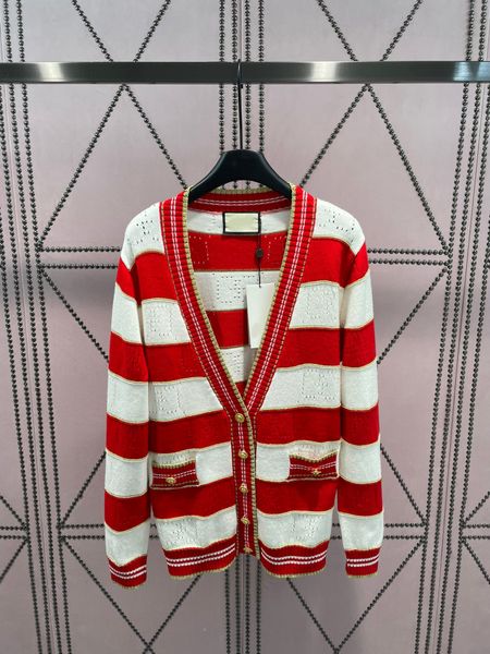 

2023 new women's sweaters contrast line stripe knit cardigan women new spring v-neck long sleeve single breasted knitted sweet sweater, White;black