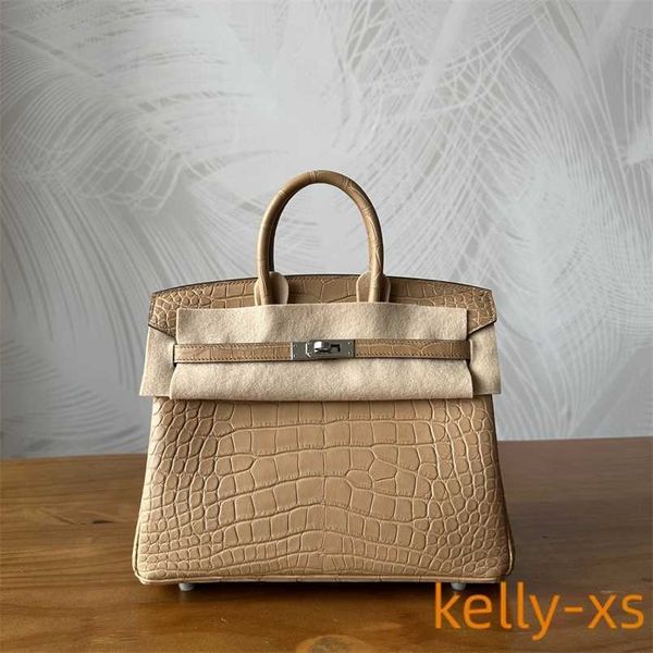 

designer 5a h ermess birkins handbag handmade wax thread full seam handbag american alligator skin mist cream brownqq