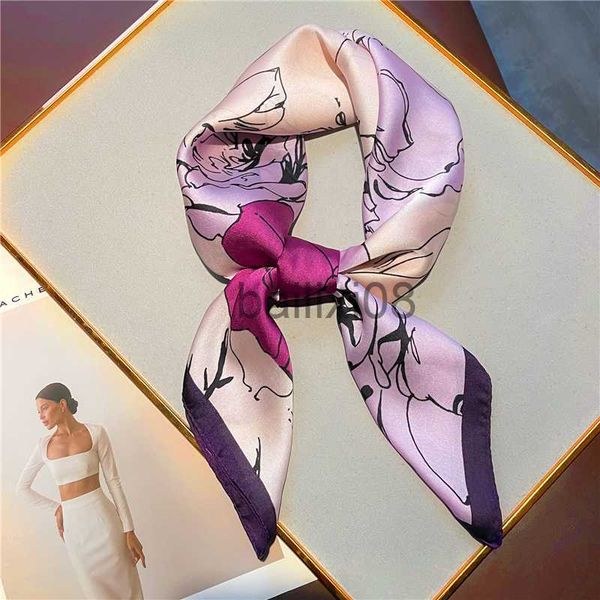 

scarves 2022 print silk square scarf satin women headkerchief hijab female shawl wraps bandana hair hand wrist foualrd echarpe j230703, Blue;gray