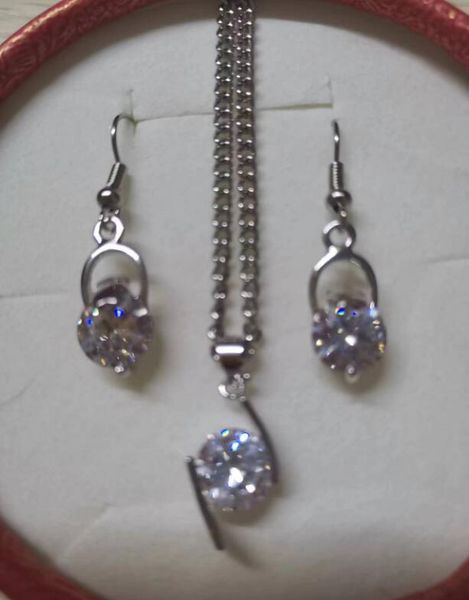 

shiny zircon 925 silver pendant necklace earrings set 2 piece jewelry set