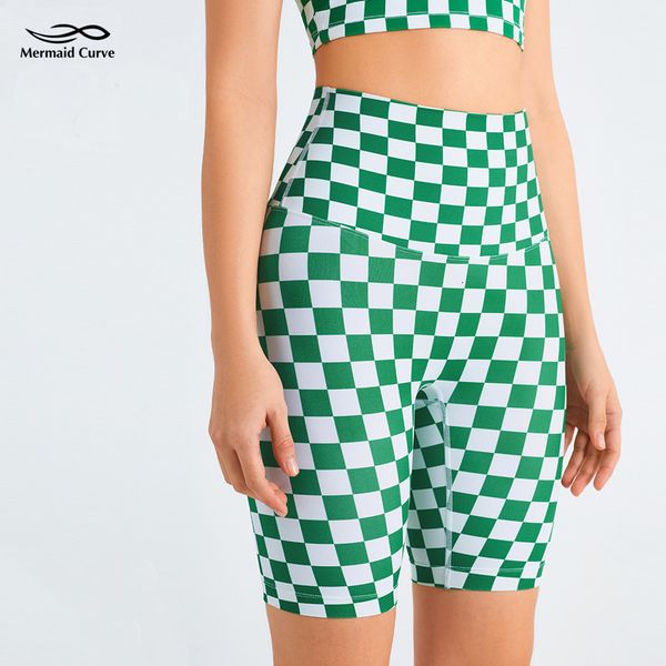 

yoga outfit mermaid curve summer checkerboard printed yoga five pants no tline high waist running leggings women's fitness yoga shorts
