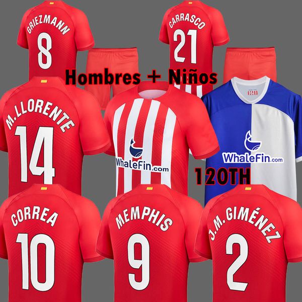 

23 24 atletico 120th soccer jerseys memphis madrids 120 year anniversary 2023 2024 carrasco correa koke camiseta de futbol herrera llorente, Black;yellow