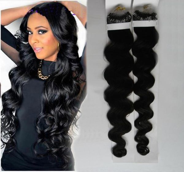 

brazilian virgin hair body wave hair extension micro rings 1g 200g natural micro link human hair extensions4211045, Black