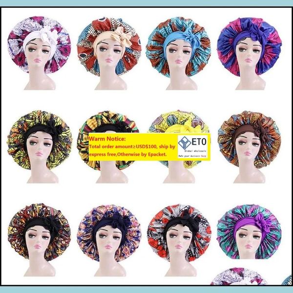 

womens extra large cap for slee new african elastic artificial silk printed satin round hat chemo bonnet night turban drop delivery 202, Blue;gray