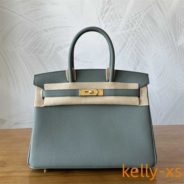 

designer 5a h ermess birkins handbag handmade wax thread women's bag bag 30cm apricot green togoqq