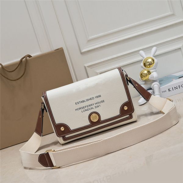 

designer luxury bags one shoulder bag crossbody leather beige black new women horseferry note print canvas leather crossbody bag 8350