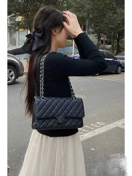 

2023 new small fragrant cow skin sheepskin cf medium caviar one shoulder cross body portable chain bag for women