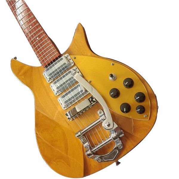 

electric guitar solid wood gold pick guard big tremolo transparent yellow