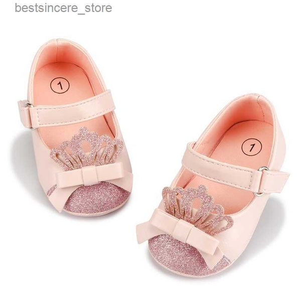 

baby girl shoes crown bling baby pink princess shoes anti-slip flat rubber sole newborns first walkers infant toddler girl shoes l230522