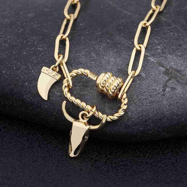 

pendant new design bull head men women link bracelet animal pendant beads pave charm bangle birthday jewelry gift r230703, Silver
