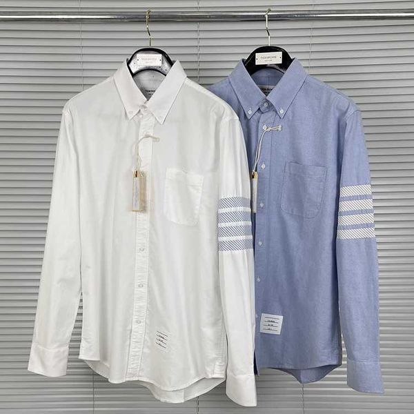 

2023 fashion luxury brand shirts men slim white sleeve stripes full tb casual shirt spring autumn oxford solid men's clothing, White;black