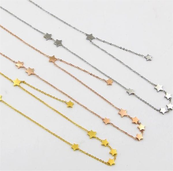 

korean version of nine stars splicing short necklace star with the same five-pointed star titanium steel accessory collar bone chain, Silver