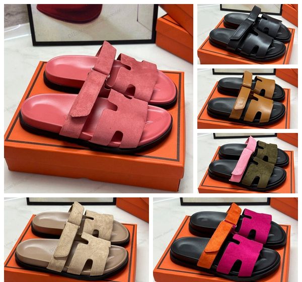 

designer chypre h slippers beach classic flat sandals luxury summer lady leather flip flops men women slides size 35-46, Black